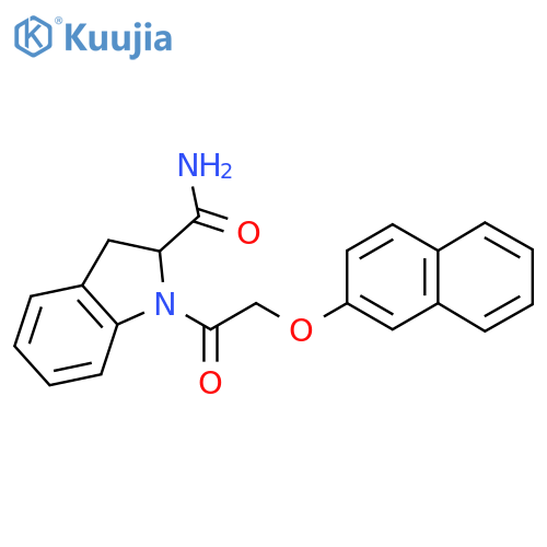 1-[2-(naphthalen-2-yloxy)acetyl]-2,3-dihydro-1H-indole-2-carboxamide structure