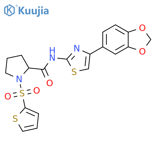 N-[4-(2H-1,3-benzodioxol-5-yl)-1,3-thiazol-2-yl]-1-(thiophene-2-sulfonyl)pyrrolidine-2-carboxamide structure