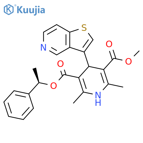3,5-Pyridinedicarboxylic acid,1,4-dihydro-2,6-dimethyl-4-thieno[3,2-c]pyridin-3-yl-, methyl1-phenylethyl ester, (R)- structure