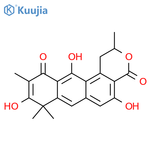 2H-Anthra[2,1-c]pyran-4,11(1H,8H)-dione,5,9,12-trihydroxy-2,8,8,10-tetramethyl- (9CI) structure