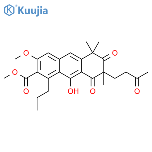 2-Anthracenecarboxylic acid, 5,6,7,8-tetrahydro-9-hydroxy-3-methoxy-5,5,7-trimethyl-6,8-dioxo-7-(3-oxobutyl)-1-propyl-, methyl ester (9CI) structure