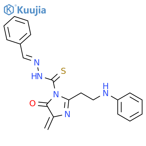 1H-Imidazole-1-carbothioic acid, 4,5-dihydro-4-methylene-5-oxo-2-[2-(phenylamino)ethyl]-, (phenylmethylene)hydrazide structure