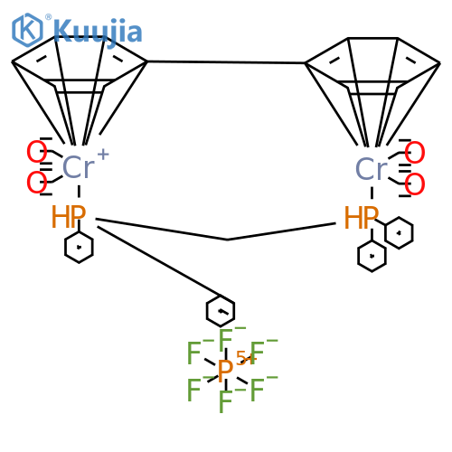 Chromium(1+), [μ-[(1,2,3,4,5,6-η:1',2',3',4',5',6'-η)-1,1'-biphenyl]]tetracarbonyl[μ-[methylenebis[diphenylphosphine]-P:P']]di-, hexafluorophosphate(1-) (9CI) structure