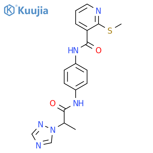 2-(methylsulfanyl)-N-{4-[2-(1H-1,2,4-triazol-1-yl)propanamido]phenyl}pyridine-3-carboxamide structure