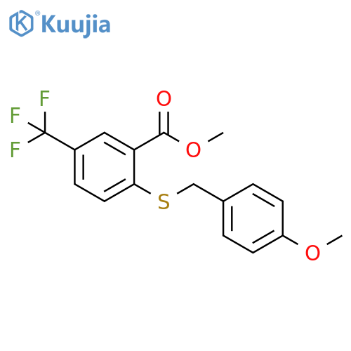 Benzoic acid, 2-[[(4-methoxyphenyl)methyl]thio]-5-(trifluoromethyl)-, methyl ester structure