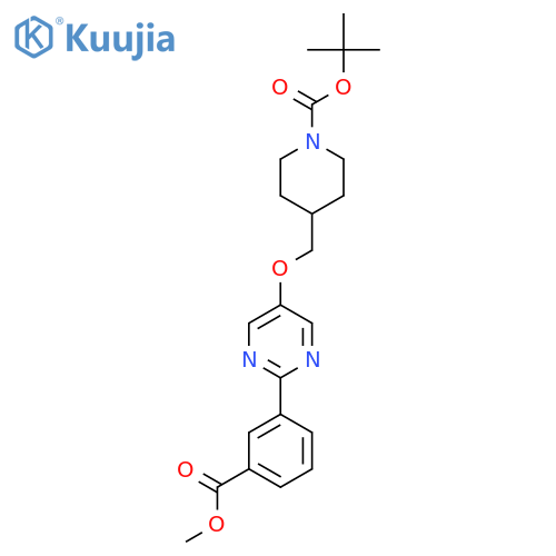 tert-Butyl 4-(((2-(3-(methoxycarbonyl)phenyl)pyrimidin-5-yl)oxy)methyl)piperidine-1-carboxylate structure