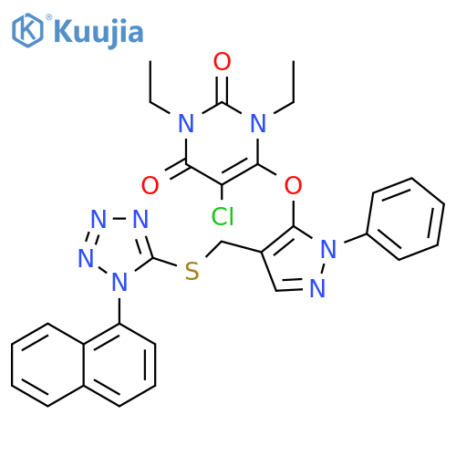 2,4(1H,3H)-Pyrimidinedione, 5-chloro-1,3-diethyl-6-[[4-[[[1-(1-naphthalenyl)-1H-tetrazol-5-yl]thio]methyl]-1-phenyl-1H-pyrazol-5-yl]oxy]- structure