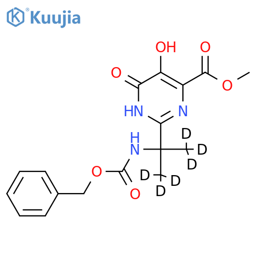 Methyl 2-[2-(benzyloxycarbonylamino)-(1,3-D6-propan)-2-yl]-5-hydroxy-6-oxo-1,6-dihydropyrimidine-4-carboxylate structure