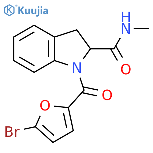 1-(5-bromofuran-2-carbonyl)-N-methyl-2,3-dihydro-1H-indole-2-carboxamide structure