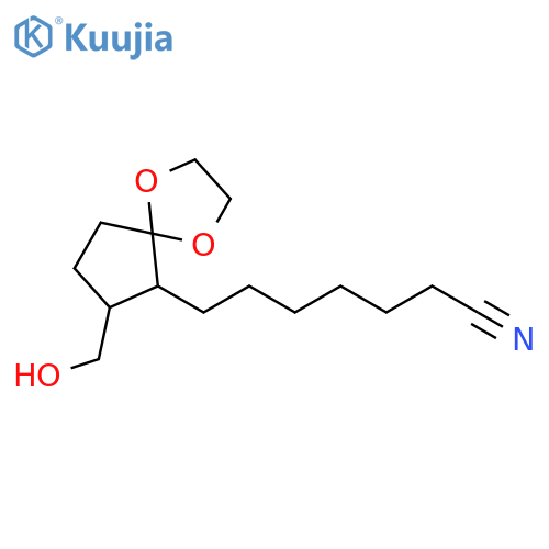 1,4-Dioxaspiro[4.4]nonane-6-heptanenitrile, 7-(hydroxymethyl)- structure