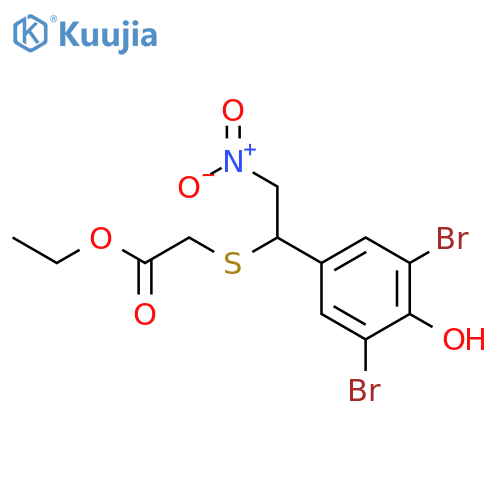 Acetic acid, [[1-(3,5-dibromo-4-hydroxyphenyl)-2-nitroethyl]thio]-, ethyl ester structure
