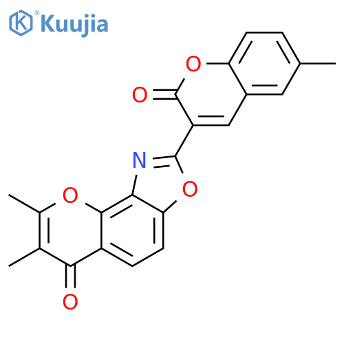6H-Pyrano[2,3-e]benzoxazol-6-one,7,8-dimethyl-2-(6-methyl-2-oxo-2H-1-benzopyran-3-yl)- structure