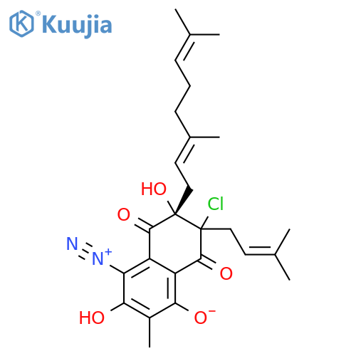 1,4,6(5H)-Naphthalenetrione,2-chloro-5-diazo-3-[(2E)-3,7-dimethyl-2,6-octadien-1-yl]-2,3-dihydro-3,8-dihydroxy-7-methyl-2-(3-methyl-2-buten-1-yl)-,(2R,3S)-rel- structure