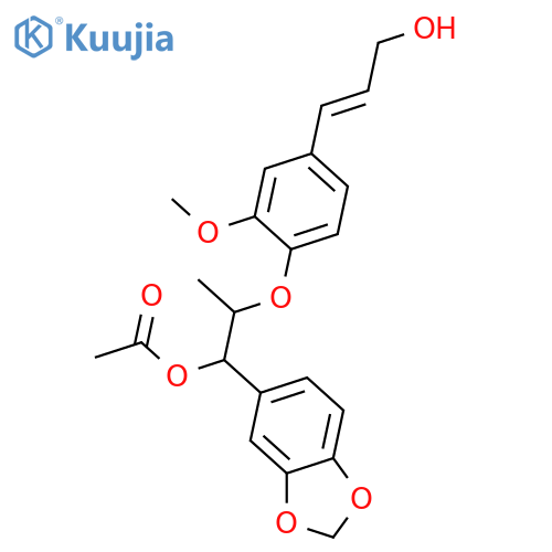 1,3-Benzodioxole-5-methanol, α-[(1R)-1-[4-[(1E)-3-hydroxy-1-propenyl]-2-methoxyphenoxy]ethyl]-, monoacetate, (αS)-rel- (9CI) structure