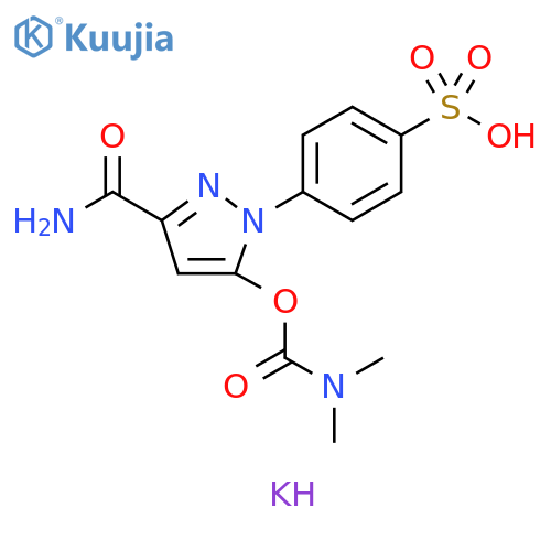 Benzenesulfonic acid, 4-[3-(aminocarbonyl)-5-[[(dimethylamino)carbonyl]oxy]-1H-pyrazol-1-yl]-, potassium salt (1:1) structure