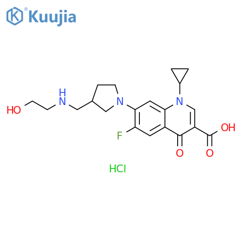 3-Quinolinecarboxylic acid,1-cyclopropyl-6-fluoro-1,4-dihydro-7-[3-[[(2-hydroxyethyl)amino]methyl]-1-pyrrolidinyl]-4-oxo-, monohydrochloride structure