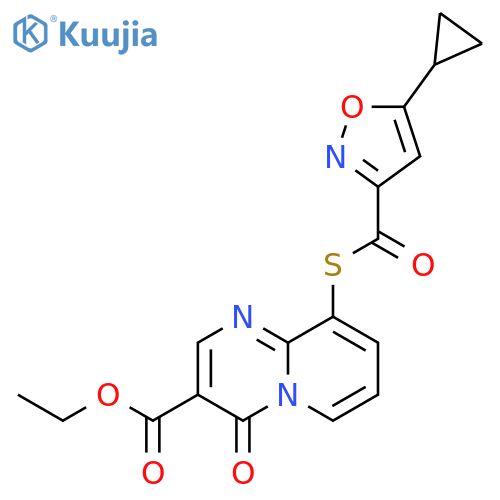 4H-Pyrido[1,2-a]pyrimidine-3-carboxylic acid, 9-[[(5-cyclopropyl-3-isoxazolyl)carbonyl]thio]-4-oxo-, ethyl ester structure