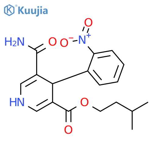 3-Pyridinecarboxylic acid,5-(aminocarbonyl)-1,4-dihydro-4-(2-nitrophenyl)-, 3-methylbutyl ester structure