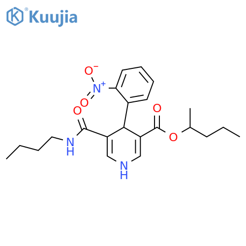 3-Pyridinecarboxylic acid,5-[(butylamino)carbonyl]-1,4-dihydro-4-(2-nitrophenyl)-, 1-methylbutylester structure