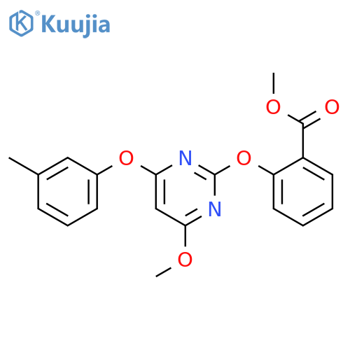 Benzoic acid, 2-[[4-methoxy-6-(3-methylphenoxy)-2-pyrimidinyl]oxy]-,methyl ester structure