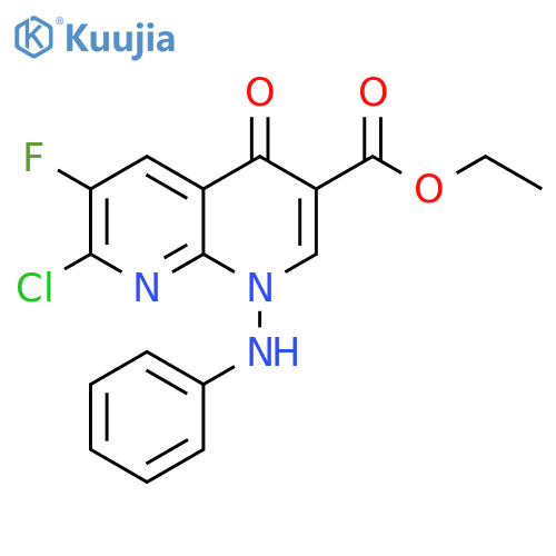 1,8-Naphthyridine-3-carboxylic acid,7-chloro-6-fluoro-1,4-dihydro-4-oxo-1-(phenylamino)-, ethyl ester structure
