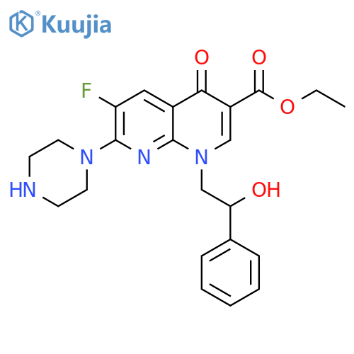 1,8-Naphthyridine-3-carboxylic acid,6-fluoro-1,4-dihydro-1-(2-hydroxy-2-phenylethyl)-4-oxo-7-(1-piperazinyl)-, ethyl ester structure