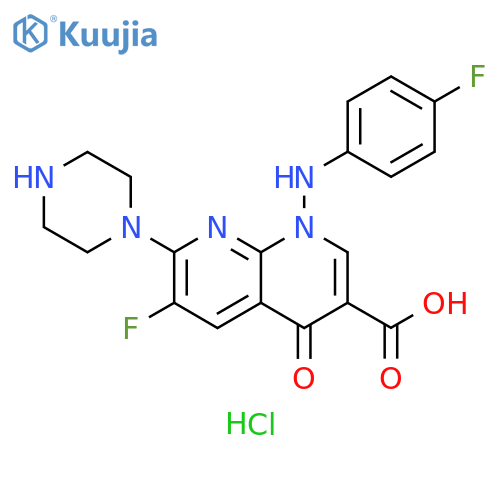 1,8-Naphthyridine-3-carboxylic acid, 6-fluoro-1-[(4-fluorophenyl)amino]-1,4-dihydro-4-oxo-7-(1-piperazinyl)-, hydrochloride (1:1) structure