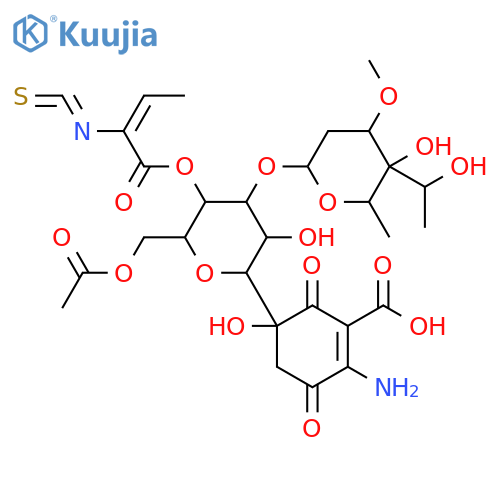 1-Cyclohexene-1-carboxylicacid, 5-[6-O-acetyl-3-O-[2,6-dideoxy-4-C-(1-hydroxyethyl)-3-O-methyl-a-L-xylo-hexopyranosyl]-4-O-[(2Z)-2-isothiocyanato-1-oxo-2-buten-1-yl]-b-D-allopyranosyl]-2-amino-5-hydroxy-3,6-dioxo-,(5S)- structure