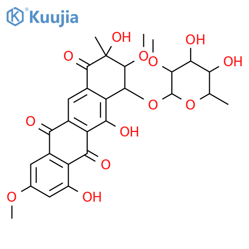 1,6,11(2H)-Naphthacenetrione,4-[(6-deoxy-2-O-methyl-a-L-mannopyranosyl)oxy]-3,4-dihydro-2,5,7-trihydroxy-3,9-dimethoxy-2-methyl-,(2S,3S,4R)- structure