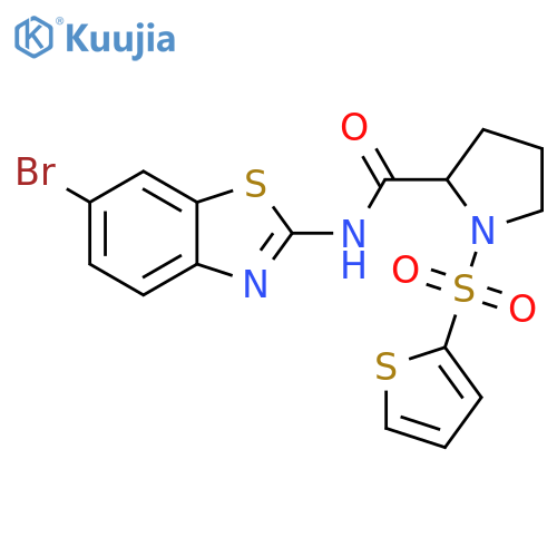 N-(6-bromo-1,3-benzothiazol-2-yl)-1-(thiophene-2-sulfonyl)pyrrolidine-2-carboxamide structure