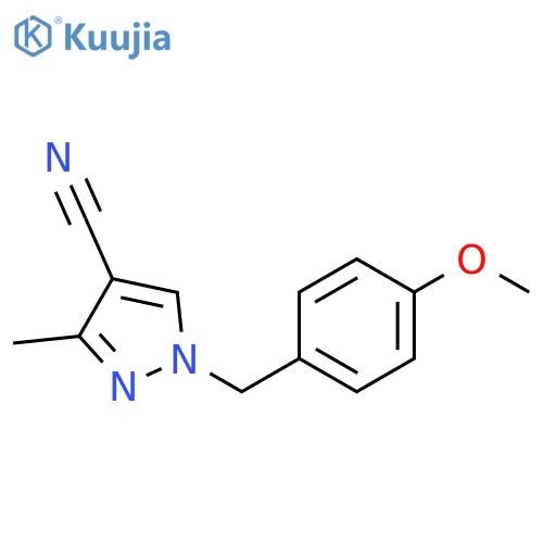 1-[(4-methoxyphenyl)methyl]-3-methyl-pyrazole-4-carbonitrile structure