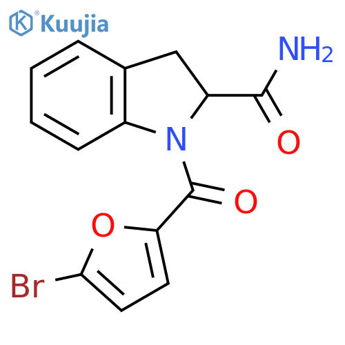 1-(5-bromofuran-2-carbonyl)-2,3-dihydro-1H-indole-2-carboxamide structure