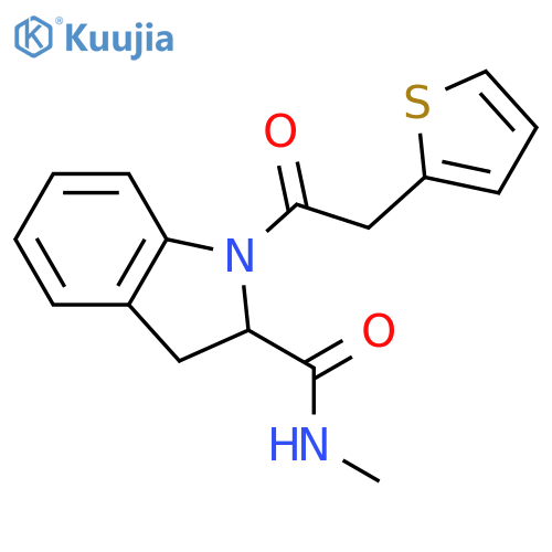 N-methyl-1-[2-(thiophen-2-yl)acetyl]-2,3-dihydro-1H-indole-2-carboxamide structure