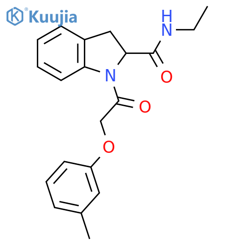 N-ethyl-1-[2-(3-methylphenoxy)acetyl]-2,3-dihydro-1H-indole-2-carboxamide structure
