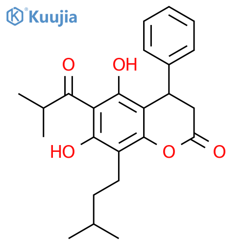 2H-1-Benzopyran-2-one,3,4-dihydro-5,7-dihydroxy-8-(3-methylbutyl)-6-(2-methyl-1-oxopropyl)-4-phenyl- structure