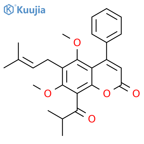 2H-1-Benzopyran-2-one,5,7-dimethoxy-6-(3-methyl-2-butenyl)-8-(2-methyl-1-oxopropyl)-4-phenyl- structure