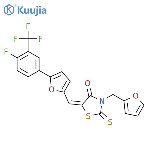 (5e)-5-({5-[4-fluoro-3-(trifluoromethyl)phenyl]-2-furyl}methylene )-3-(2-furylmethyl)-2-thioxo-1,3-thiazolidin-4-one structure
