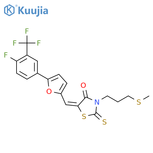 (5e)-5-({5-[4-fluoro-3-(trifluoromethyl)phenyl]-2-furyl}methylene )-3-[3-(methylsulfanyl)propyl]-2-thioxo-1,3-thiazolidin-4-one structure