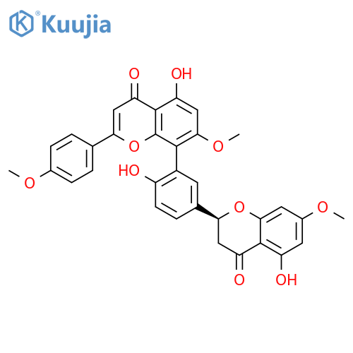 4H-1-Benzopyran-4-one,2,3-dihydro-5-hydroxy-2-[4-hydroxy-3-[5-hydroxy-7-methoxy-2-(4-methoxyphenyl)-4-oxo-4H-1-benzopyran-8-yl]phenyl]-7-methoxy-,(2S)- structure