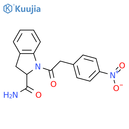 1-[2-(4-nitrophenyl)acetyl]-2,3-dihydro-1H-indole-2-carboxamide structure