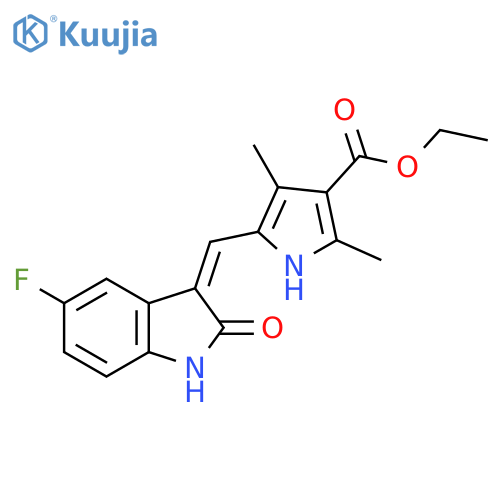 Ethyl 5-[(Z)-(5-fluoro-2-oxo-1H-indol-3-ylidene)methyl]-2,4-dimethyl-1H-pyrrole-3-carboxylate structure