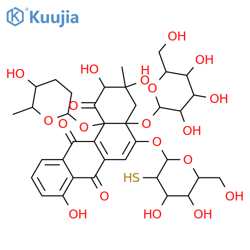 Benz[a]anthracene-1,7,12(2H)-trione, 4a-(α-D-glucopyranosyloxy)-3,4,4a,12b-tetrahydro-2,3,8-trihydroxy-3-methyl-12b-[[(2R,5R,6R)-tetrahydro-5-hydroxy-6-methyl-2H-pyran-2-yl]oxy]-5-[(2-thio-α-D-glucopyranosyl)oxy]-, (2S,3R,4aS,12bR)- structure