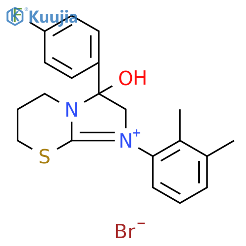 1-(2,3-dimethylphenyl)-3-(4-fluorophenyl)-3-hydroxy-2H,3H,5H,6H,7H-1-imidazo[2,1-b][1,3]thiazin-1-ylium bromide structure
