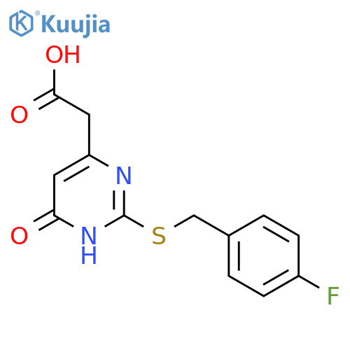 2-(2-{[(4-fluorophenyl)methyl]sulfanyl}-6-oxo-1,6-dihydropyrimidin-4-yl)acetic acid structure