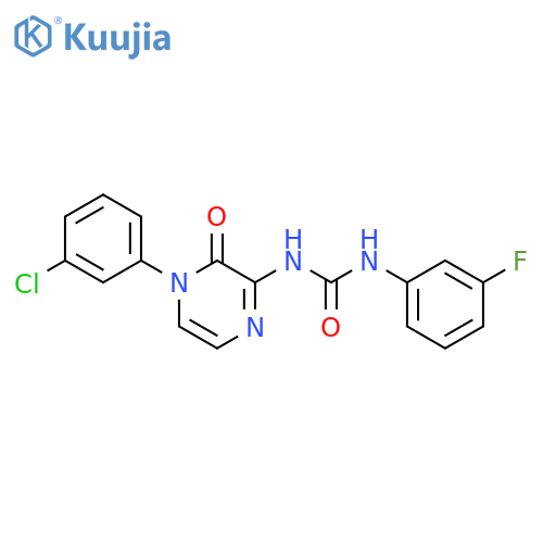 3-[4-(3-chlorophenyl)-3-oxo-3,4-dihydropyrazin-2-yl]-1-(3-fluorophenyl)urea structure
