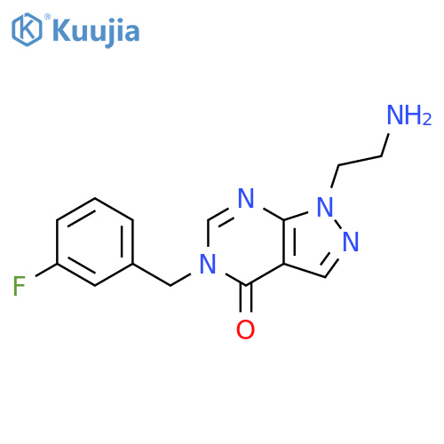 1-(2-aminoethyl)-5-[(3-fluorophenyl)methyl]-1H,4H,5H-pyrazolo[3,4-d]pyrimidin-4-one structure