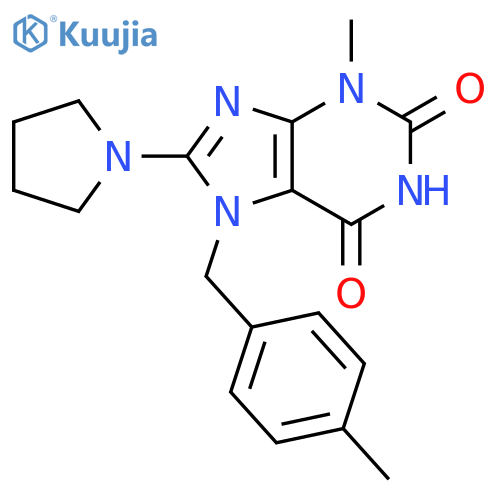 3-methyl-7-[(4-methylphenyl)methyl]-8-(pyrrolidin-1-yl)-2,3,6,7-tetrahydro-1H-purine-2,6-dione structure