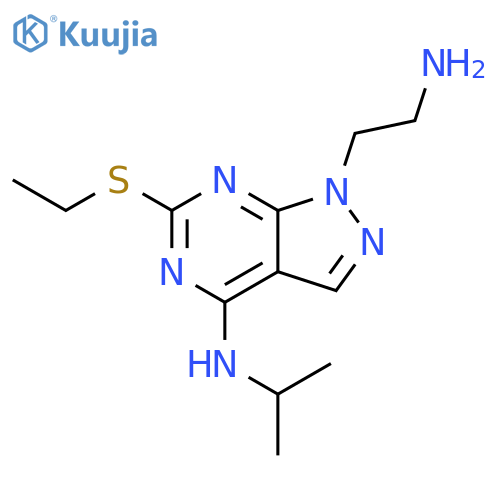 1-(2-aminoethyl)-6-(ethylsulfanyl)-N-(propan-2-yl)-1H-pyrazolo[3,4-d]pyrimidin-4-amine structure