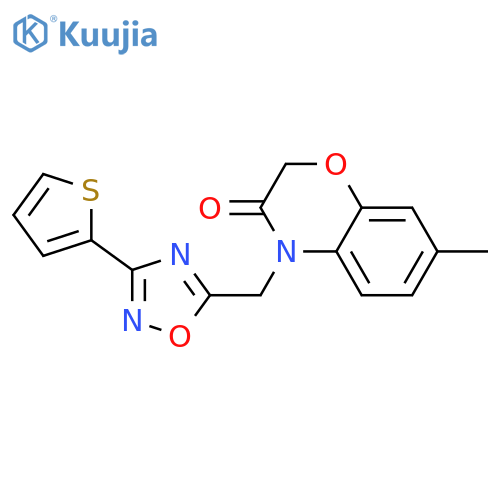 7-methyl-4-{[3-(thiophen-2-yl)-1,2,4-oxadiazol-5-yl]methyl}-3,4-dihydro-2H-1,4-benzoxazin-3-one structure