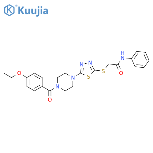2-({5-4-(4-ethoxybenzoyl)piperazin-1-yl-1,3,4-thiadiazol-2-yl}sulfanyl)-N-phenylacetamide structure